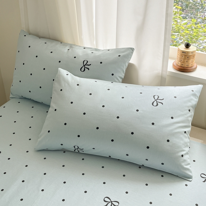 91家纺网 家纺一手货源 找家纺 首尔家纺 2026新款全棉纯棉小清新四件套 波点蝴蝶结