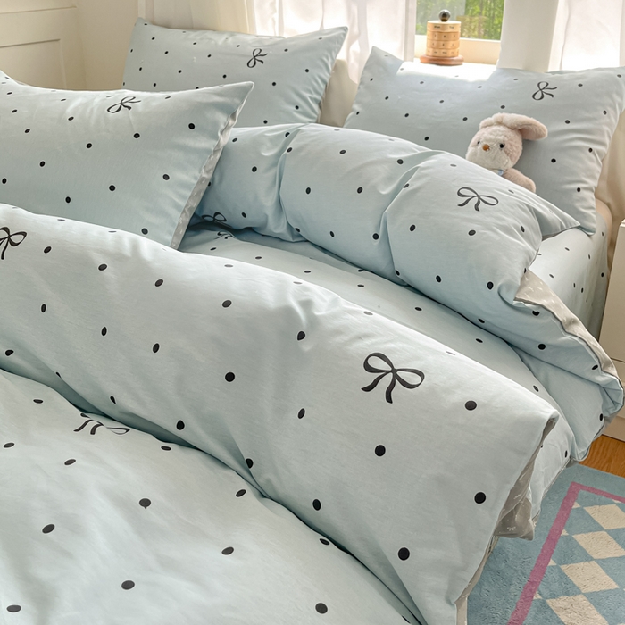 91家纺网 家纺一手货源 找家纺 首尔家纺 2026新款全棉纯棉小清新四件套 波点蝴蝶结