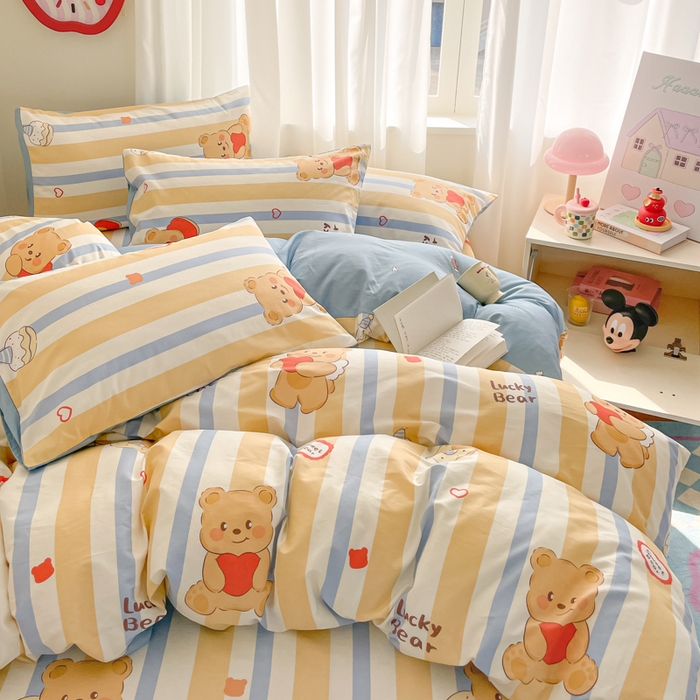 91家纺网 家纺一手货源 找家纺 首尔家纺 2026新款全棉纯棉小清新四件套 小熊哈尼