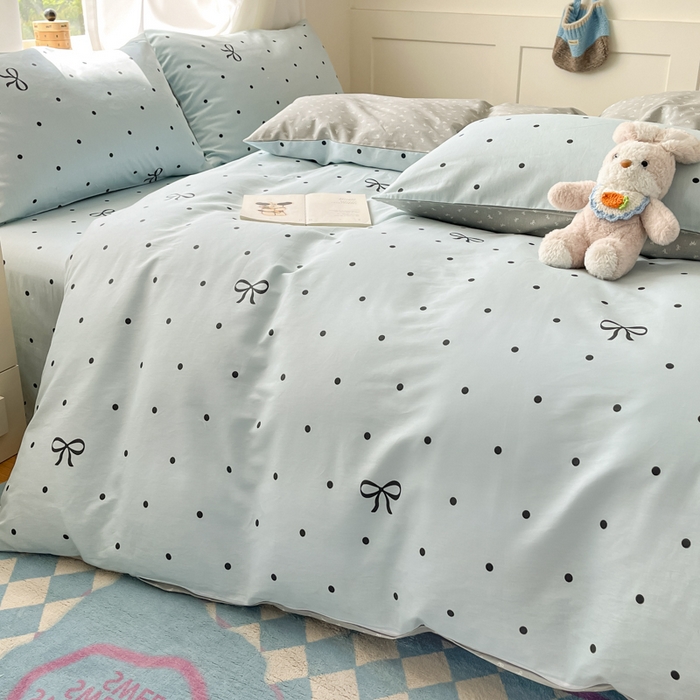 91家纺网 家纺一手货源 找家纺 首尔家纺 2026新款全棉纯棉小清新四件套 波点蝴蝶结