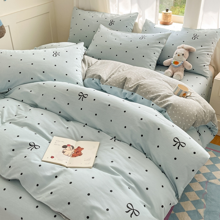 91家纺网 家纺一手货源 找家纺 首尔家纺 2026新款全棉纯棉小清新四件套 波点蝴蝶结