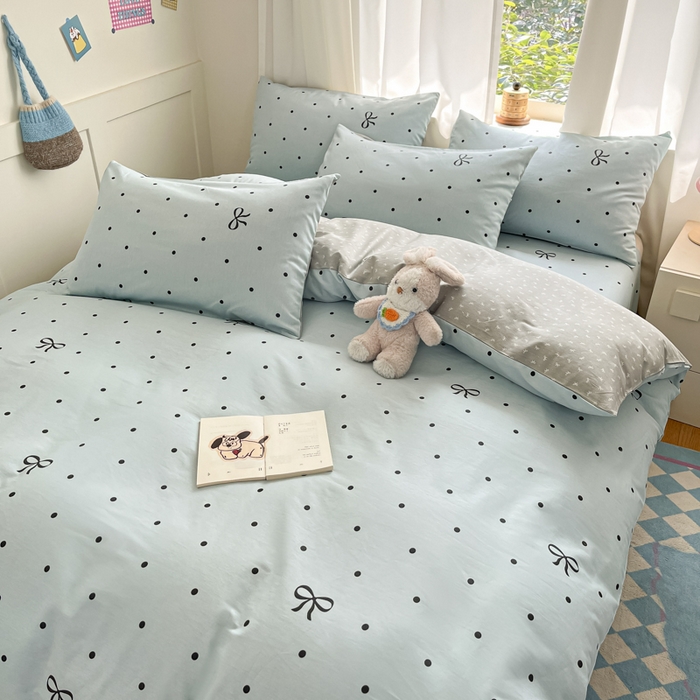 91家纺网 家纺一手货源 找家纺 首尔家纺 2026新款全棉纯棉小清新四件套 波点蝴蝶结