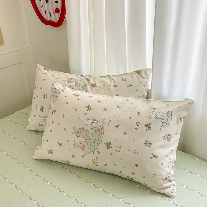 91家纺网 家纺一手货源 找家纺 首尔家纺 2026新款全棉纯棉小清新四件套 月下小兔