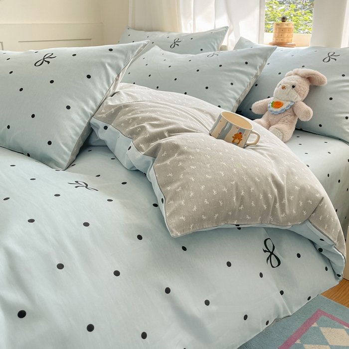 91家纺网 家纺一手货源 找家纺 首尔家纺 2026新款全棉纯棉小清新四件套 波点蝴蝶结