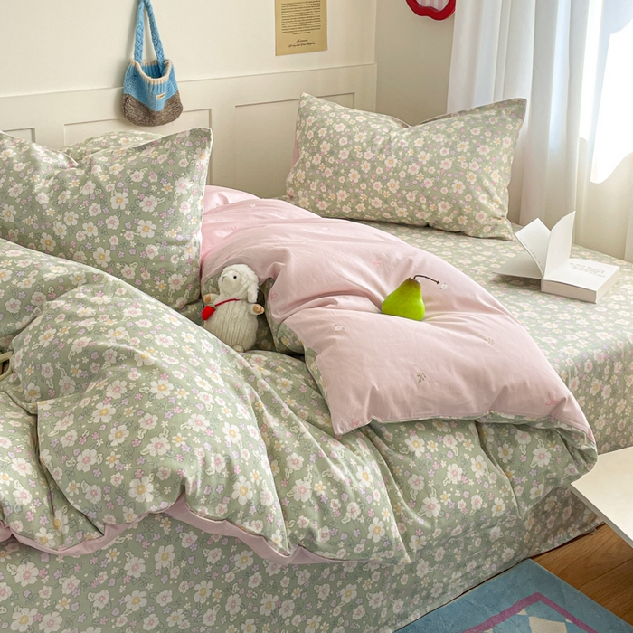 91家纺网 家纺一手货源 找家纺 首尔家纺 2026新款全棉纯棉小清新四件套 乐遥