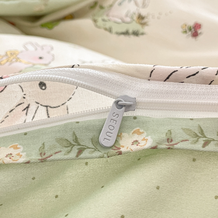 91家纺网 家纺一手货源 找家纺 首尔家纺 2026新款全棉纯棉小清新四件套 月下小兔