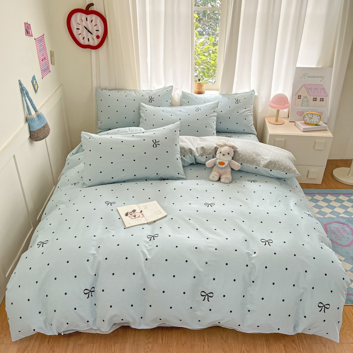 91家纺网 家纺一手货源 找家纺 首尔家纺 2026新款全棉纯棉小清新四件套 波点蝴蝶结