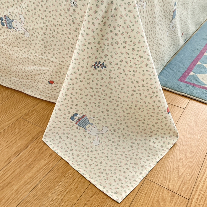 91家纺网 家纺一手货源 找家纺 首尔家纺 2026新款全棉纯棉小清新四件套 奶呼兔兔-米