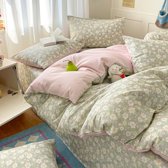 91家纺网 家纺一手货源 找家纺 首尔家纺 2026新款全棉纯棉小清新四件套 乐遥