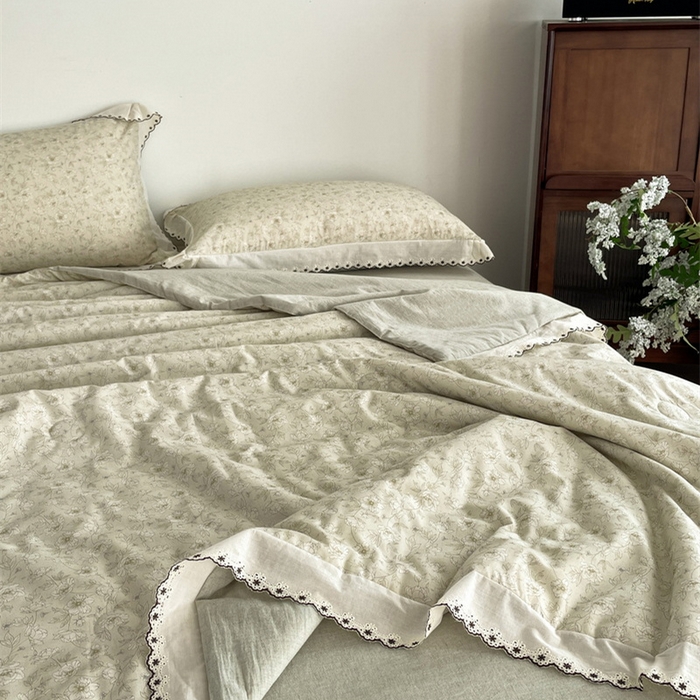 91家纺网 家纺一手货源 找家纺 慕晨 2026新款天丝莱赛尔棉麻数码印色织花边夏被四件套高级田园美式直播热款 归宁