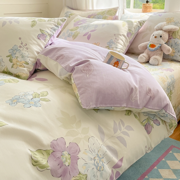 91家纺网 家纺一手货源 找家纺 首尔家纺 2026新款全棉纯棉小清新四件套 水墨嫣然