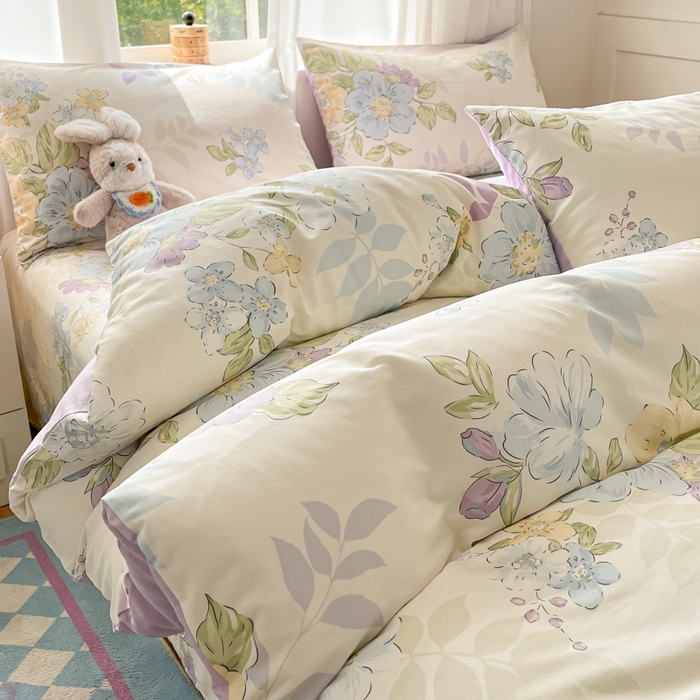 91家纺网 家纺一手货源 找家纺 首尔家纺 2026新款全棉纯棉小清新四件套 水墨嫣然