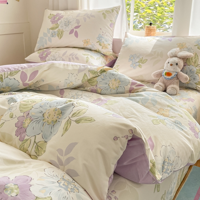 91家纺网 家纺一手货源 找家纺 首尔家纺 2026新款全棉纯棉小清新四件套 水墨嫣然