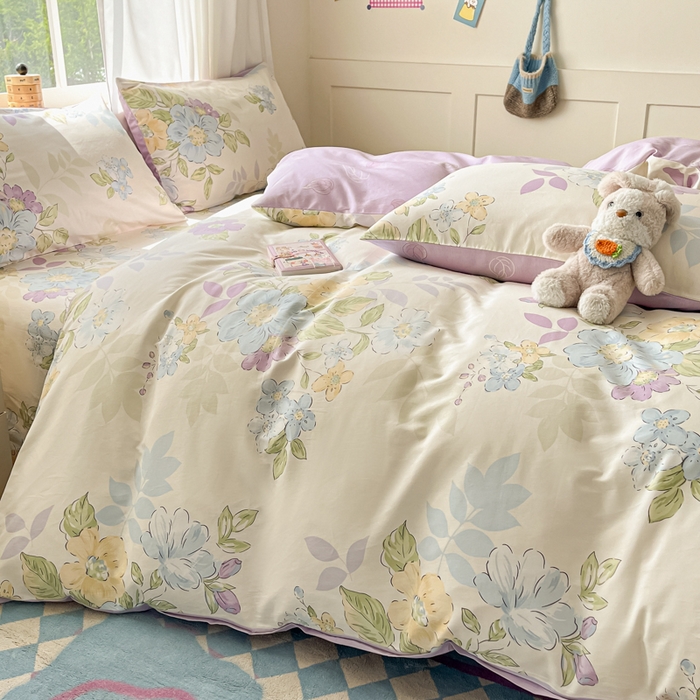 91家纺网 家纺一手货源 找家纺 首尔家纺 2026新款全棉纯棉小清新四件套 水墨嫣然