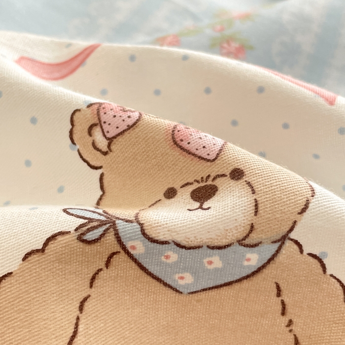 91家纺网 家纺一手货源 找家纺 首尔家纺 2026新款全棉纯棉小清新四件套 中古小花熊