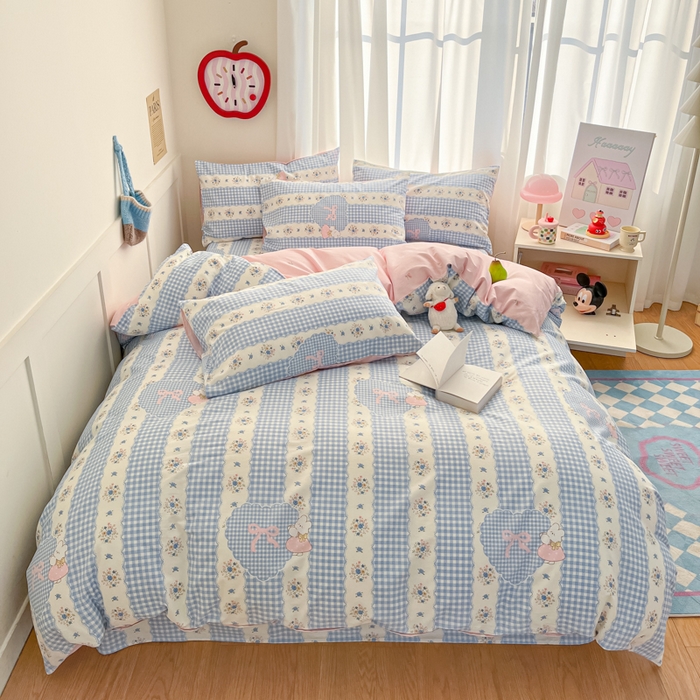 91家纺网 家纺一手货源 找家纺 首尔家纺 2026新款全棉纯棉小清新四件套 盼夏少女