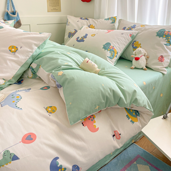 91家纺网 家纺一手货源 找家纺 首尔家纺 2026新款全棉纯棉小清新四件套 时尚恐龙