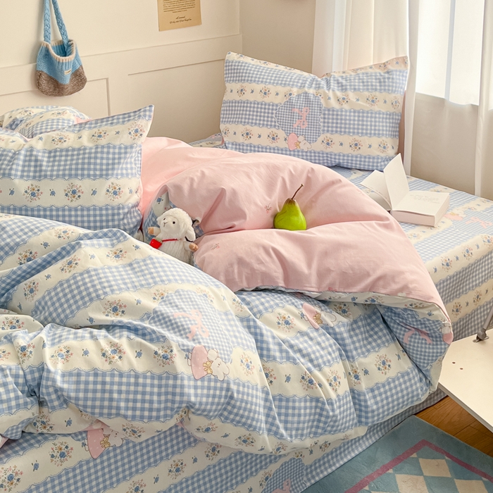 91家纺网 家纺一手货源 找家纺 首尔家纺 2026新款全棉纯棉小清新四件套 盼夏少女