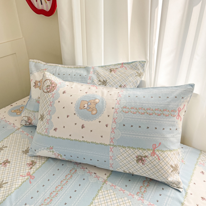 91家纺网 家纺一手货源 找家纺 首尔家纺 2026新款全棉纯棉小清新四件套 中古小花熊