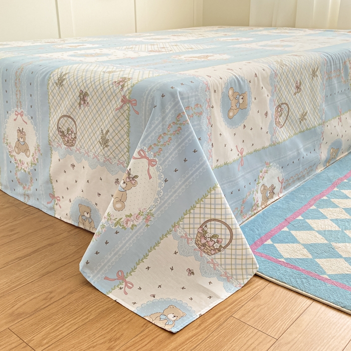 91家纺网 家纺一手货源 找家纺 首尔家纺 2026新款全棉纯棉小清新四件套 中古小花熊