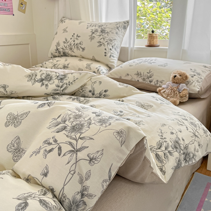 91家纺网 家纺一手货源 找家纺 首尔家纺 2026新款全棉纯棉小清新四件套 香浮花月