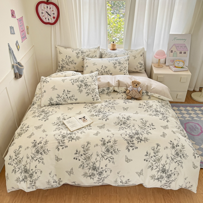 91家纺网 家纺一手货源 找家纺 首尔家纺 2026新款全棉纯棉小清新四件套 香浮花月