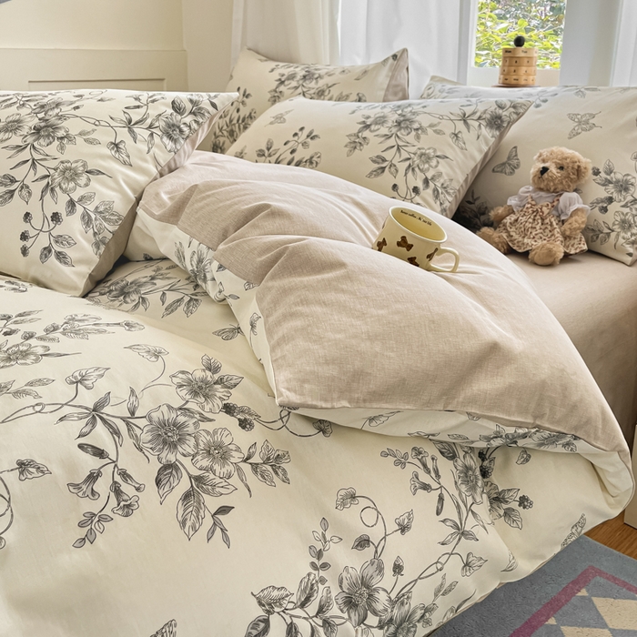 91家纺网 家纺一手货源 找家纺 首尔家纺 2026新款全棉纯棉小清新四件套 香浮花月