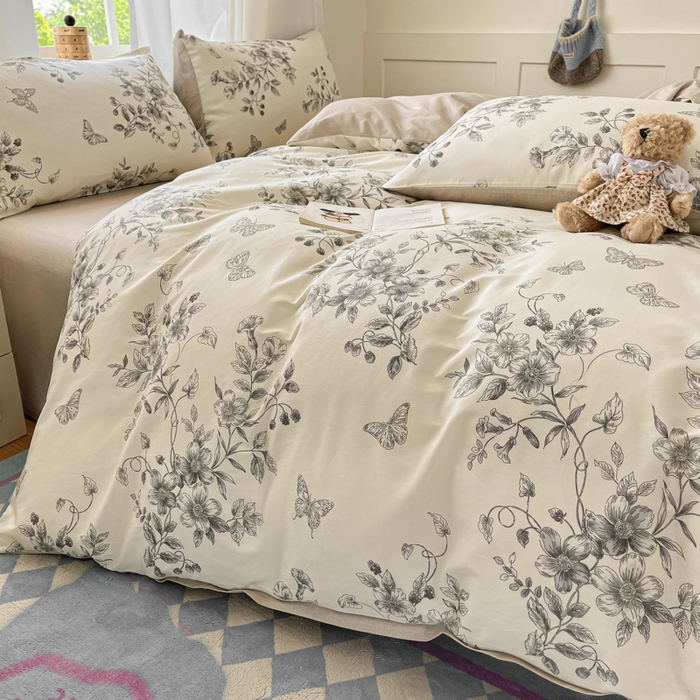 91家纺网 家纺一手货源 找家纺 首尔家纺 2026新款全棉纯棉小清新四件套 香浮花月