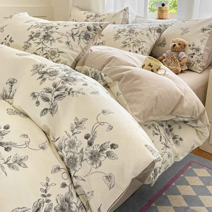 91家纺网 家纺一手货源 找家纺 首尔家纺 2026新款全棉纯棉小清新四件套 香浮花月