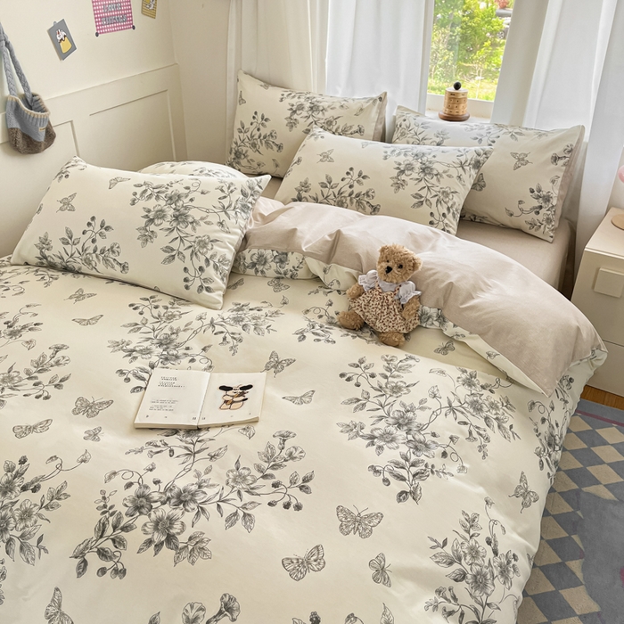 91家纺网 家纺一手货源 找家纺 首尔家纺 2026新款全棉纯棉小清新四件套 香浮花月