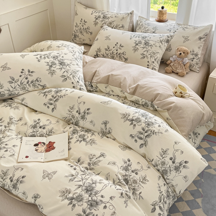 91家纺网 家纺一手货源 找家纺 首尔家纺 2026新款全棉纯棉小清新四件套 香浮花月