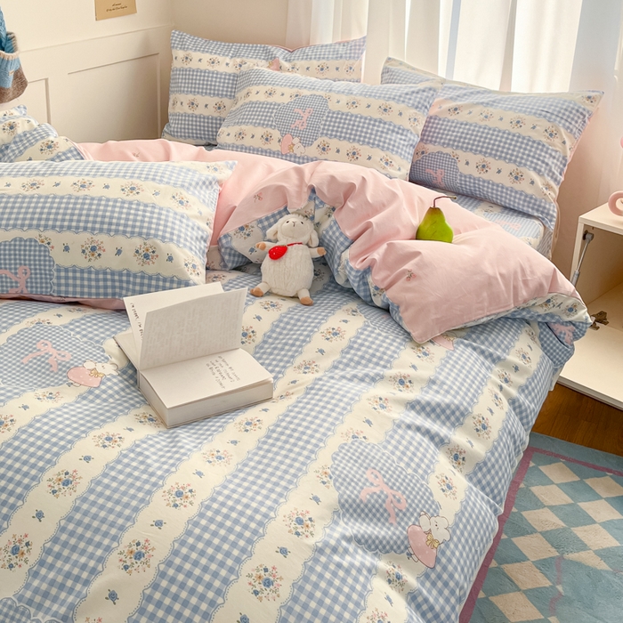 91家纺网 家纺一手货源 找家纺 首尔家纺 2026新款全棉纯棉小清新四件套 盼夏少女