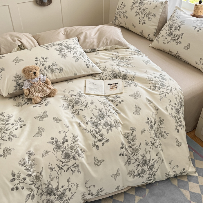 91家纺网 家纺一手货源 找家纺 首尔家纺 2026新款全棉纯棉小清新四件套 香浮花月