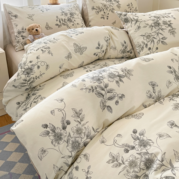 91家纺网 家纺一手货源 找家纺 首尔家纺 2026新款全棉纯棉小清新四件套 香浮花月