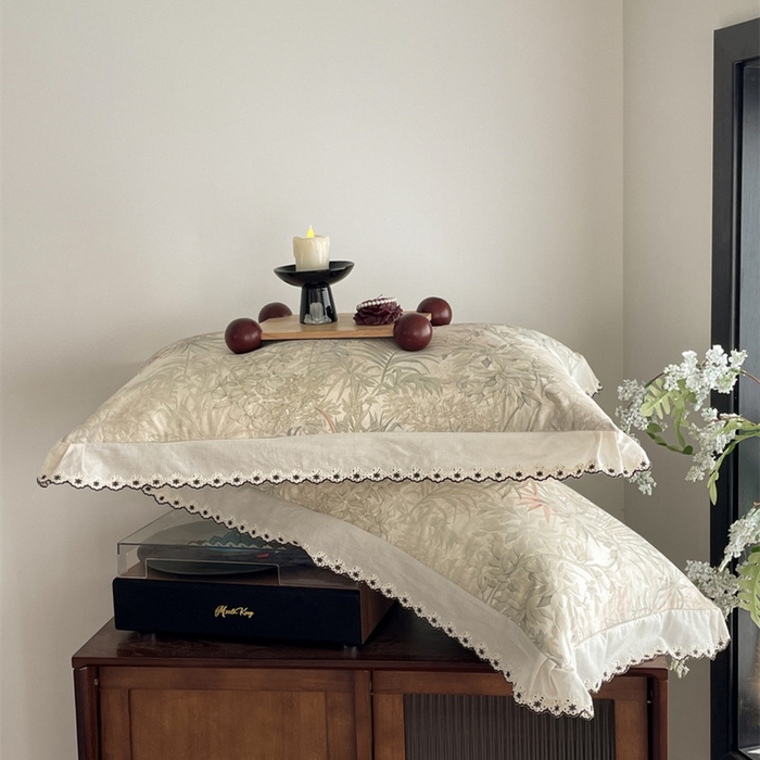 91家纺网 家纺一手货源 找家纺 慕晨 2026新款天丝莱赛尔棉麻数码印色织花边夏被四件套高级田园美式直播热款 禾风