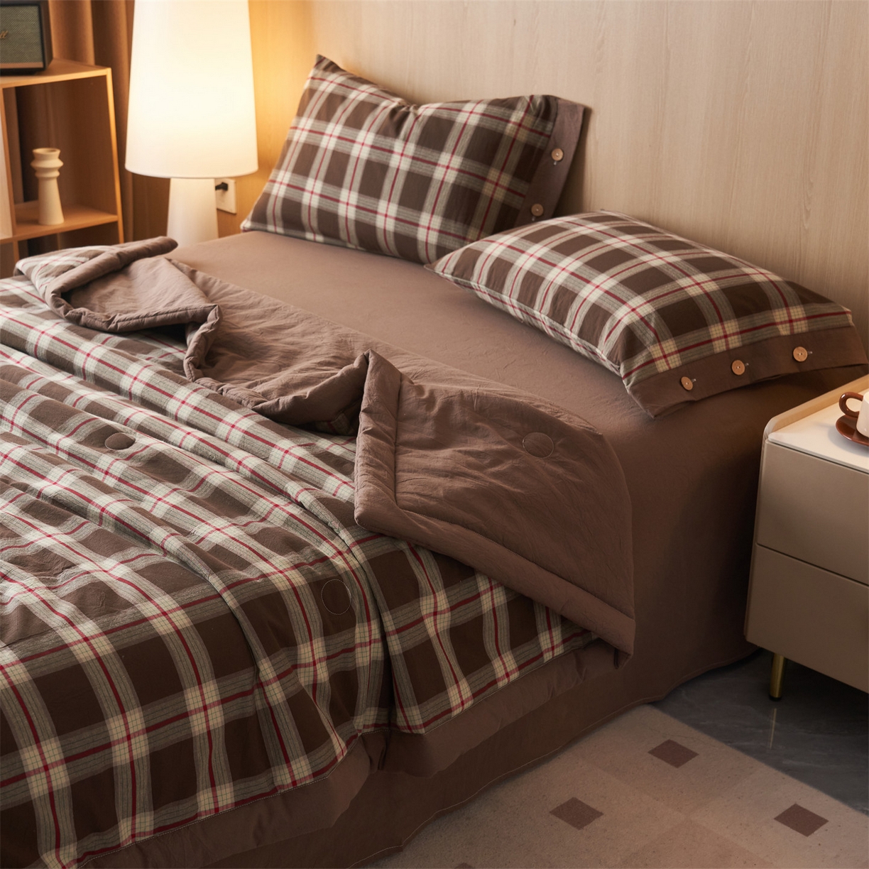 91家纺网 家纺一手货源 找家纺 恬思语家纺 2026春夏新款全棉加密色织棉花夏凉被夏被四件套-美拉德系列 沐槿咖