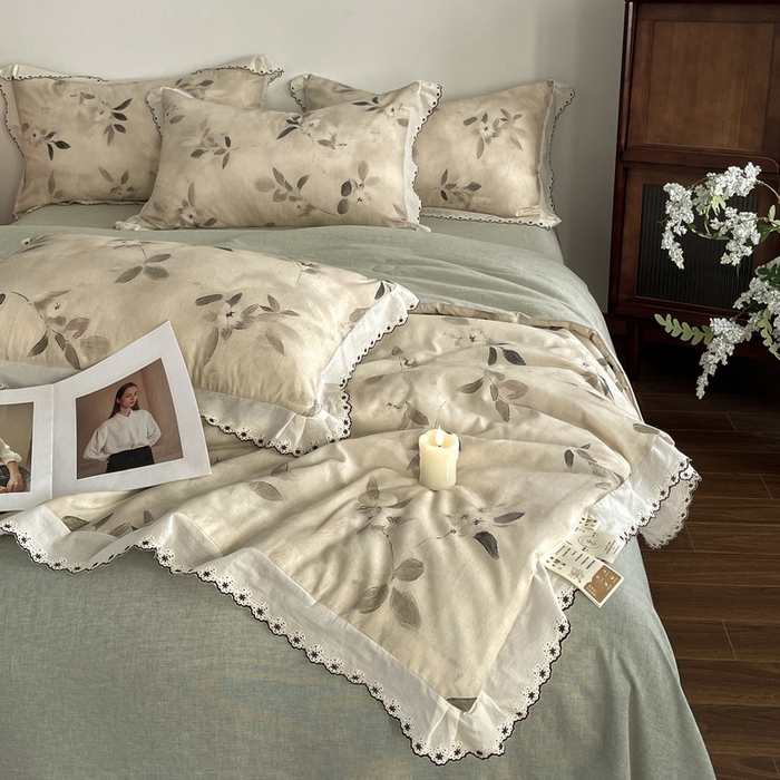 91家纺网 家纺一手货源 找家纺 慕晨 2026新款天丝莱赛尔棉麻数码印色织花边夏被四件套高级田园美式直播热款 漫夏