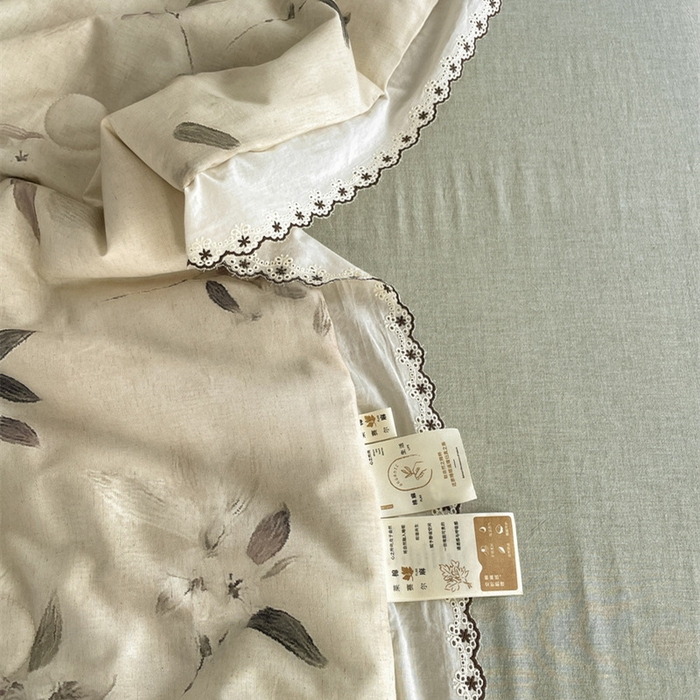 91家纺网 家纺一手货源 找家纺 慕晨 2026新款天丝莱赛尔棉麻数码印色织花边夏被四件套高级田园美式直播热款 漫夏