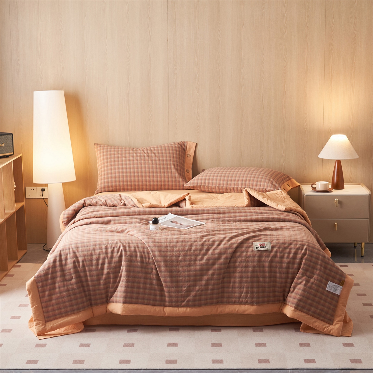 91家纺网 家纺一手货源 找家纺 恬思语家纺 2026春夏新款全棉加密色织棉花夏凉被夏被四件套-美拉德系列 云柚桔