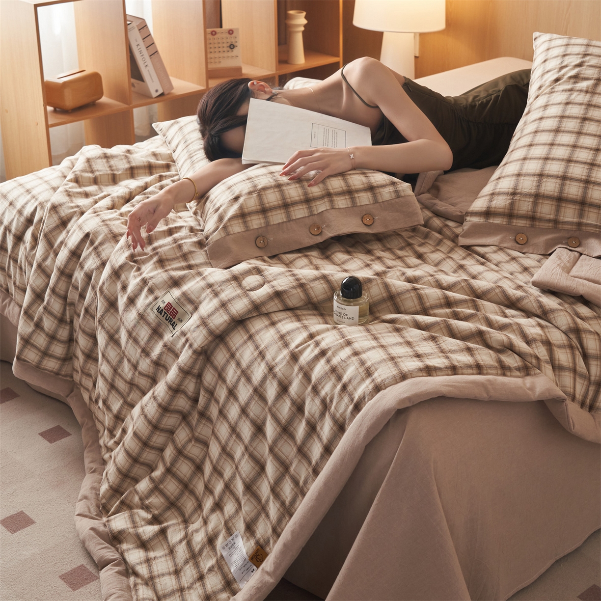 91家纺网 家纺一手货源 找家纺 恬思语家纺 2026春夏新款全棉加密色织棉花夏凉被夏被四件套-美拉德系列 米兰