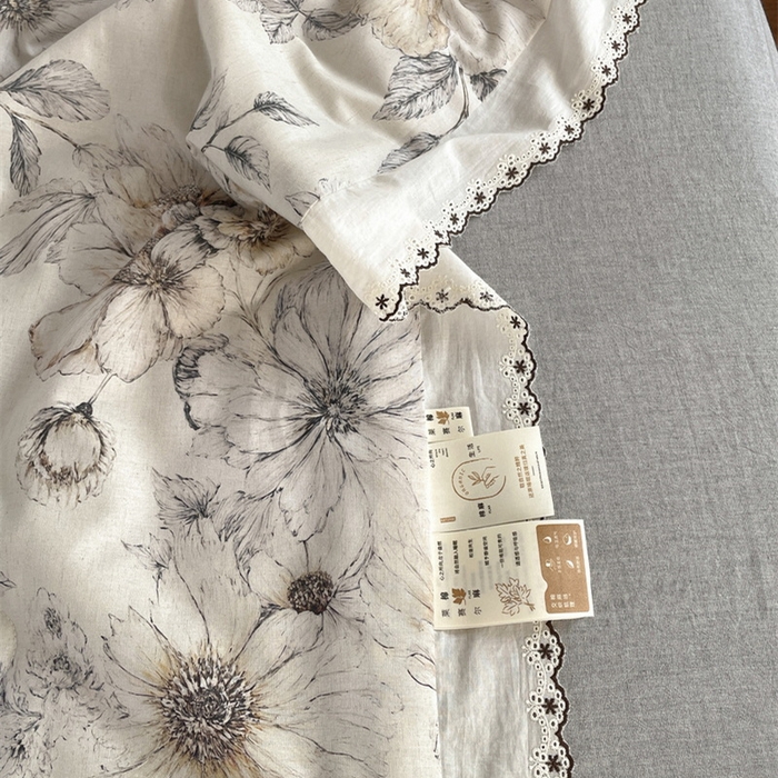 91家纺网 家纺一手货源 找家纺 慕晨 2026新款天丝莱赛尔棉麻数码印色织花边夏被四件套高级田园美式直播热款 清缕