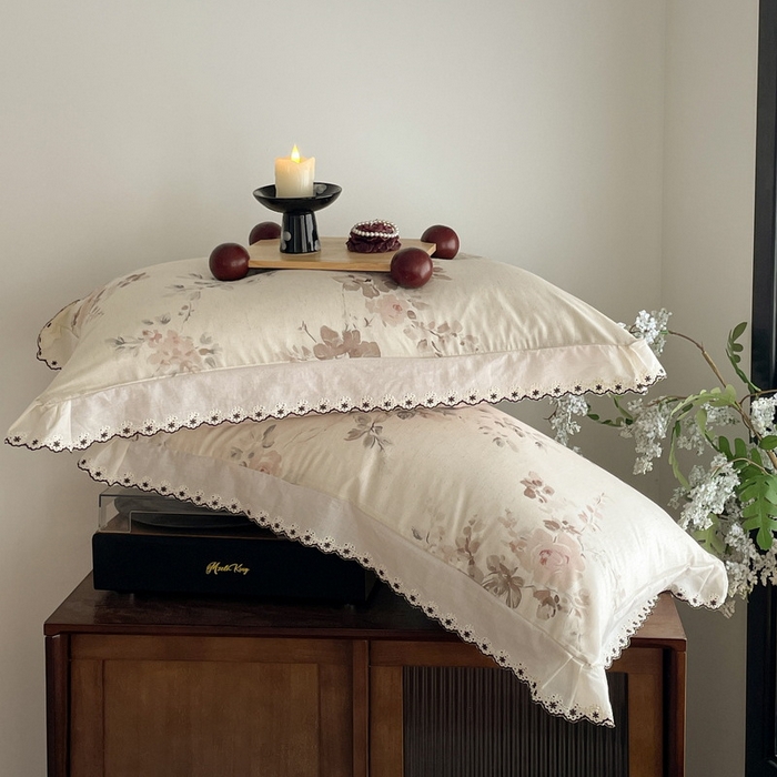 91家纺网 家纺一手货源 找家纺 慕晨 2026新款天丝莱赛尔棉麻数码印色织花边夏被四件套高级田园美式直播热款 柔织