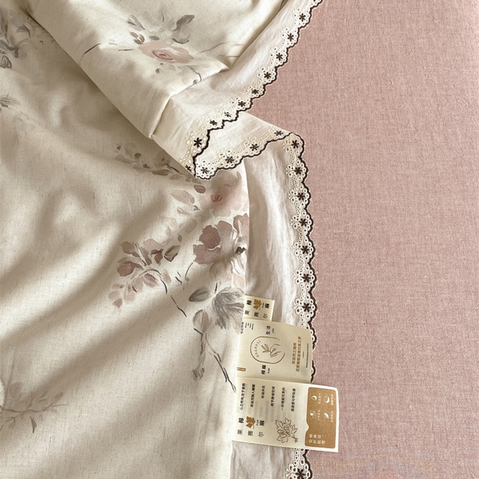 91家纺网 家纺一手货源 找家纺 慕晨 2026新款天丝莱赛尔棉麻数码印色织花边夏被四件套高级田园美式直播热款 柔织