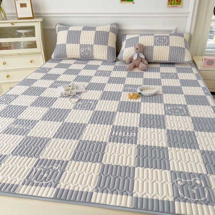 丝羽坊 2026新款高密凉感丝印花乳胶凉席-平铺款 灰格熊