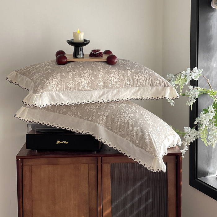 91家纺网 家纺一手货源 找家纺 慕晨 2026新款天丝莱赛尔棉麻数码印色织花边夏被四件套高级田园美式直播热款 疏影