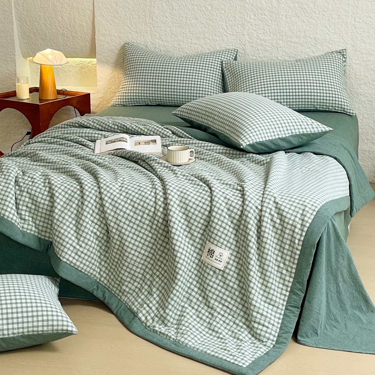 91家纺网 家纺一手货源 找家纺 梵克保罗 2026春夏新款水洗棉新疆棉花被绗缝款夏被系列单夏被夏凉被空调被 棉花被-绿小格