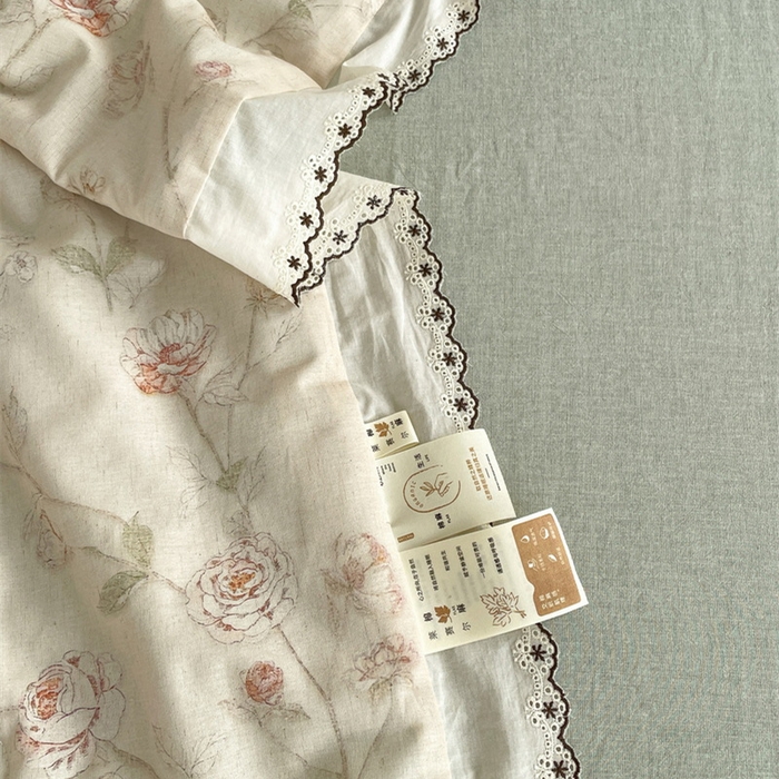 91家纺网 家纺一手货源 找家纺 慕晨 2026新款天丝莱赛尔棉麻数码印色织花边夏被四件套高级田园美式直播热款 素偶