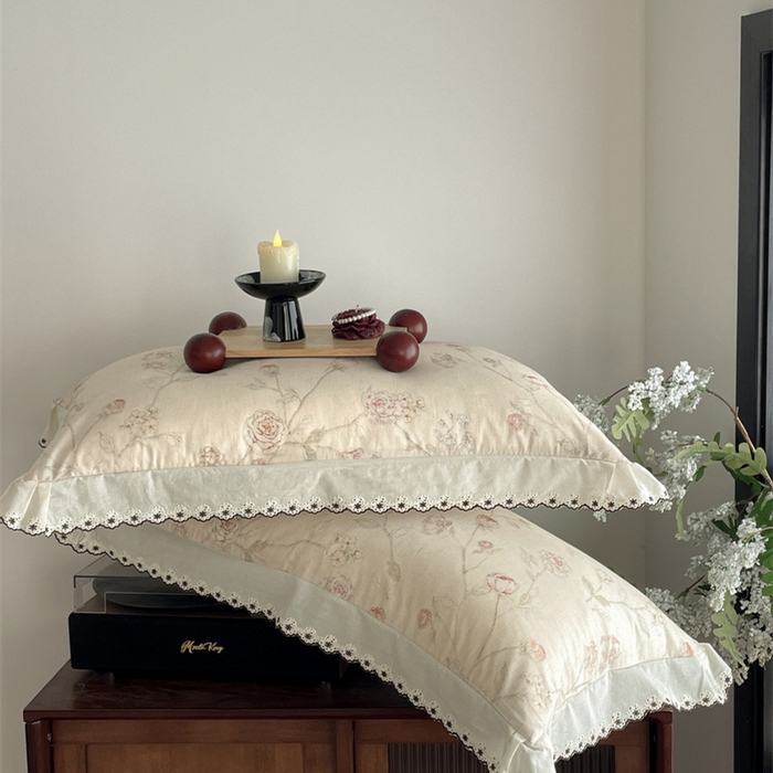 91家纺网 家纺一手货源 找家纺 慕晨 2026新款天丝莱赛尔棉麻数码印色织花边夏被四件套高级田园美式直播热款 素偶