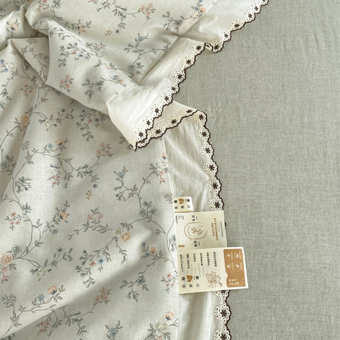 91家纺网 家纺一手货源 找家纺 慕晨 2026新款天丝莱赛尔棉麻数码印色织花边夏被四件套高级田园美式直播热款 晚絮