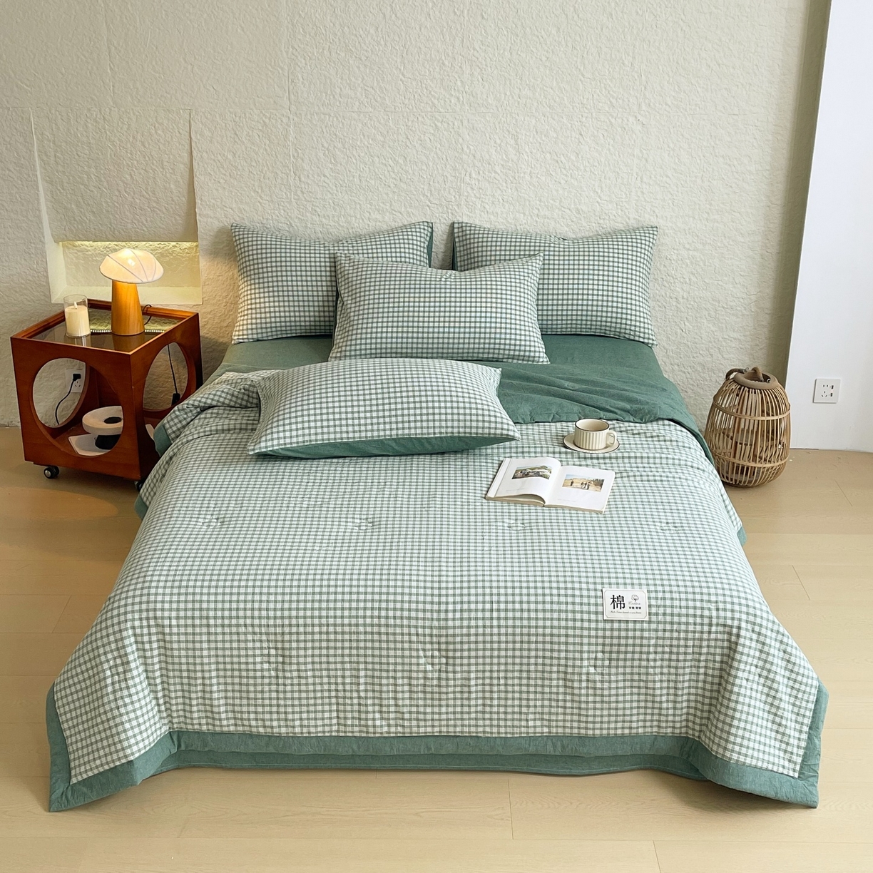 91家纺网 家纺一手货源 找家纺 梵克保罗 2026春夏新款水洗棉新疆棉花被绗缝款夏被系列单夏被夏凉被空调被 棉花被-绿小格